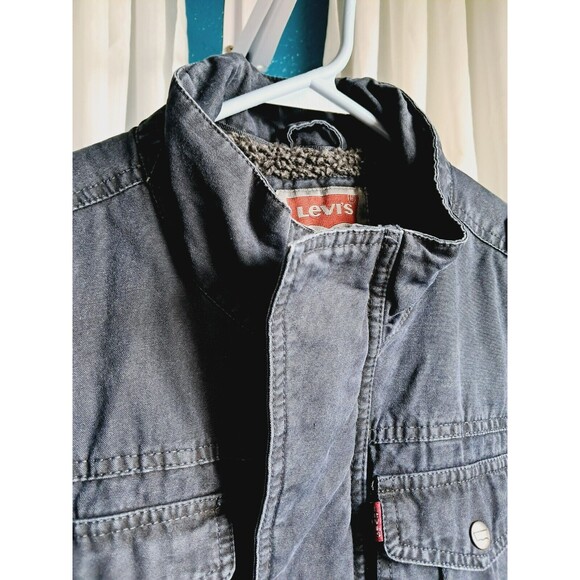 Levis Blue Sherpa Lined Trucker Chore Military Style Jacket Men Size Medium - Picture 13 of 13